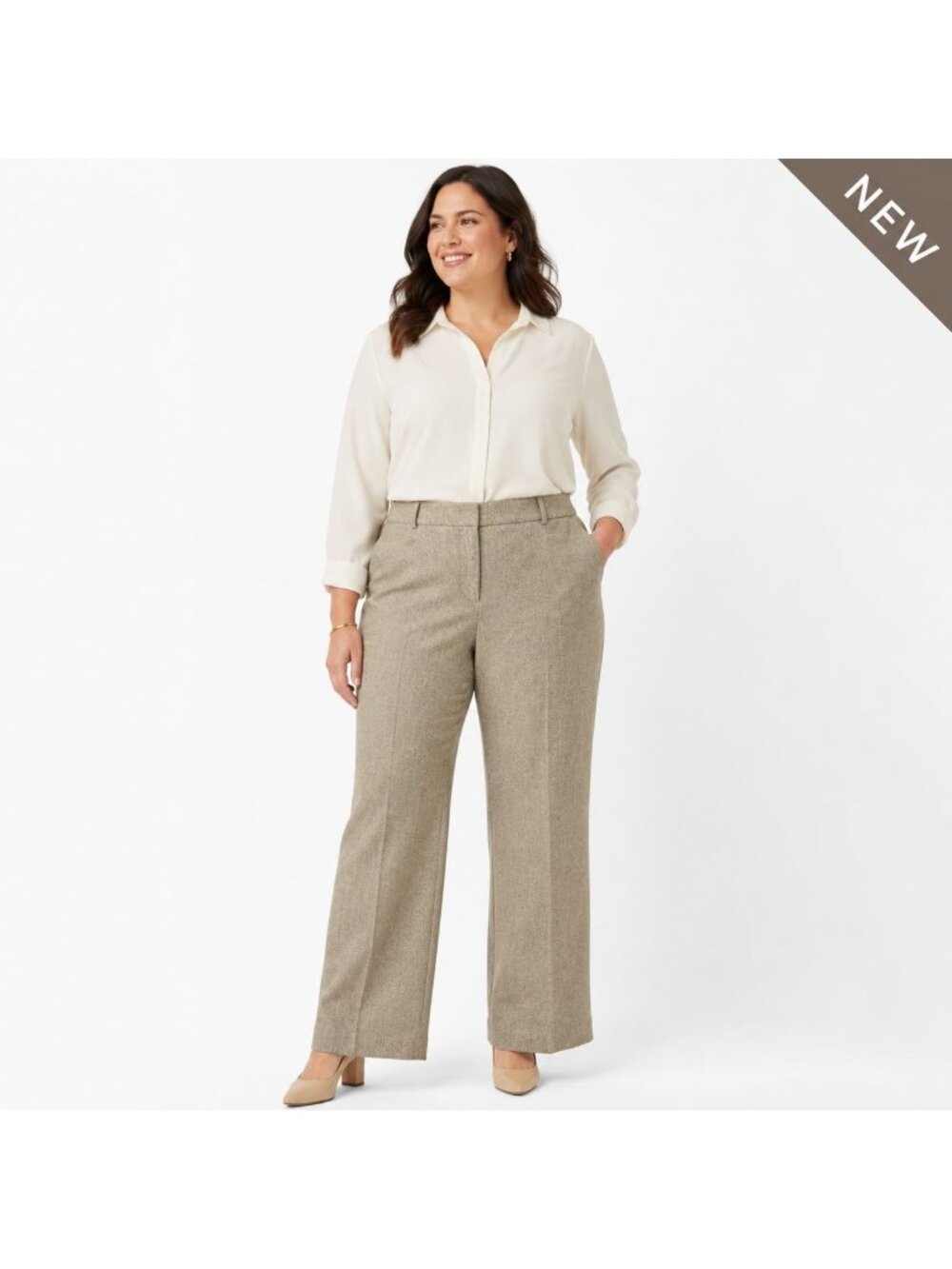 NEW Talbots Womens Wool Silk Dress Pants Metallic Beige Tweed Wide Leg Size 18